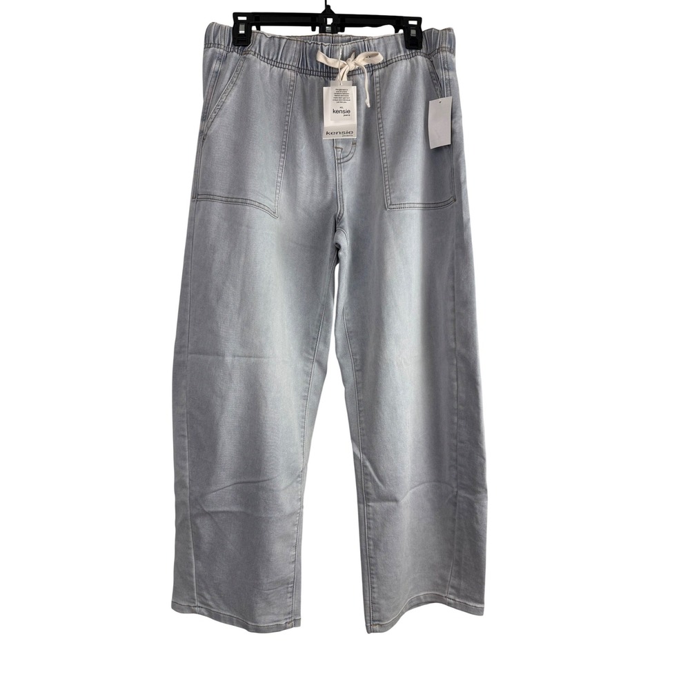 Kensie Jeans High Rise Wide Leg Pull On Denim Pants‎ Logan Blue Medium NEW